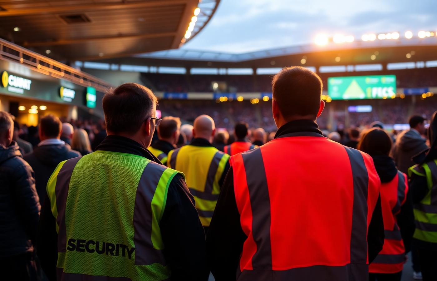 Stewards managing a crowd at a stadium