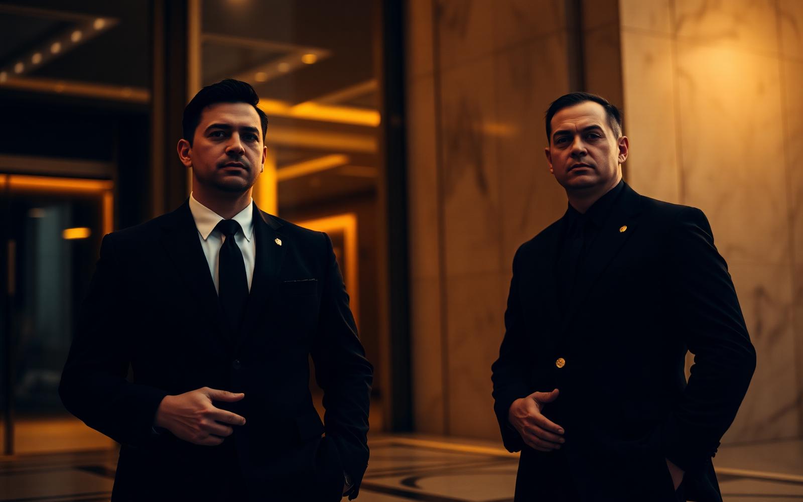 Security officers on duty at a building entrance